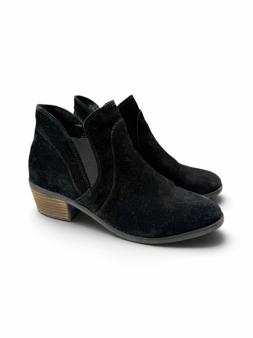 Me Too Zasper Black Suede Chelsea Ankle Boots Block Heel Size 7.5